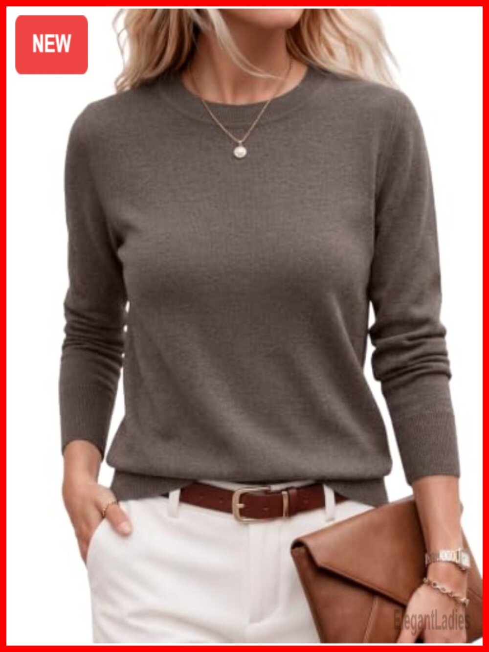 Womens Wool Blend Lightweight Crewneck Long Sleeve Sweater Business Casual Fall